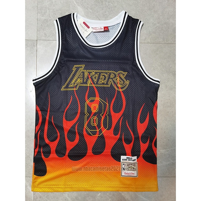 Camiseta Los Angeles Lakers Kobe Bryant #8 Flames Negro